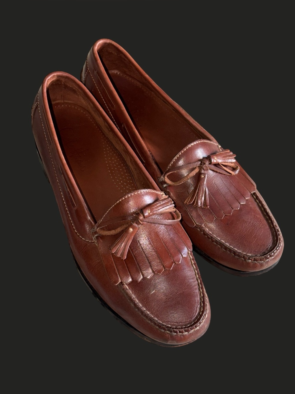 Vintage Cole Haan Brown Leather Kiltie Tassel Loafers Mens Size 12D Preppy